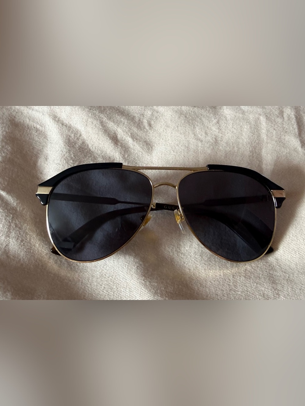 Gucci Gold Frame Sunglasses with Black Lenses